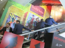 Jamie Dornan rides up the escalator to introduce Anthropoid